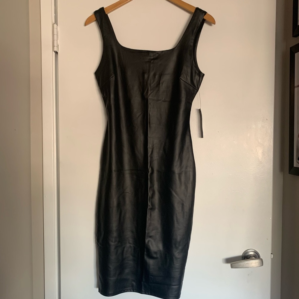 NWT Shinestar Black Faux-Leather Bodycon dress